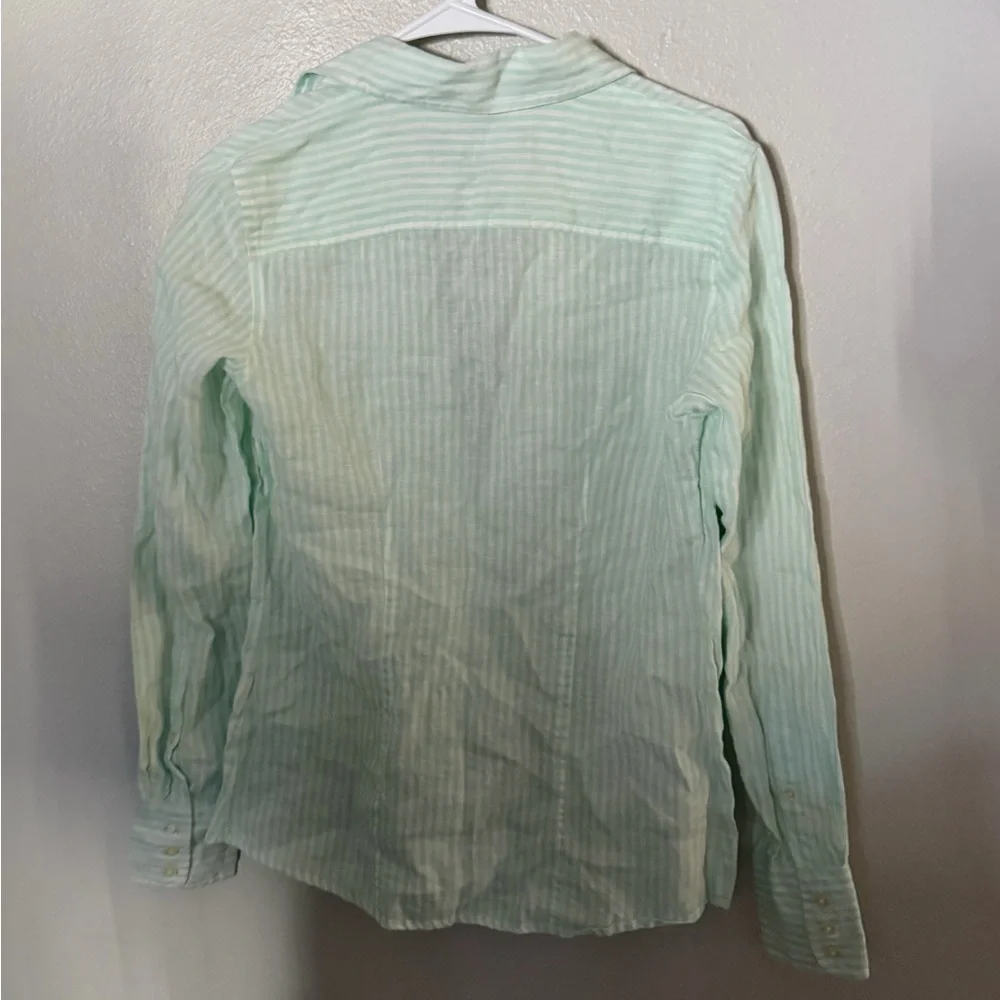 Vineyard Vines Women's Light Green Striped Linen Button Down Shirt size 4 - Picture 5 of 5